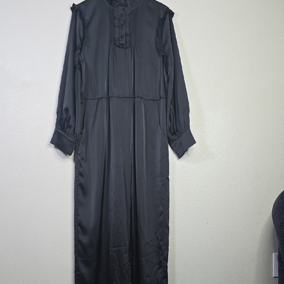 Disturbia Pintuck Rufflw Black Long Sleeve Ruffle- Jumpsuit Size 12 Belt Missing - Picture 4 of 13